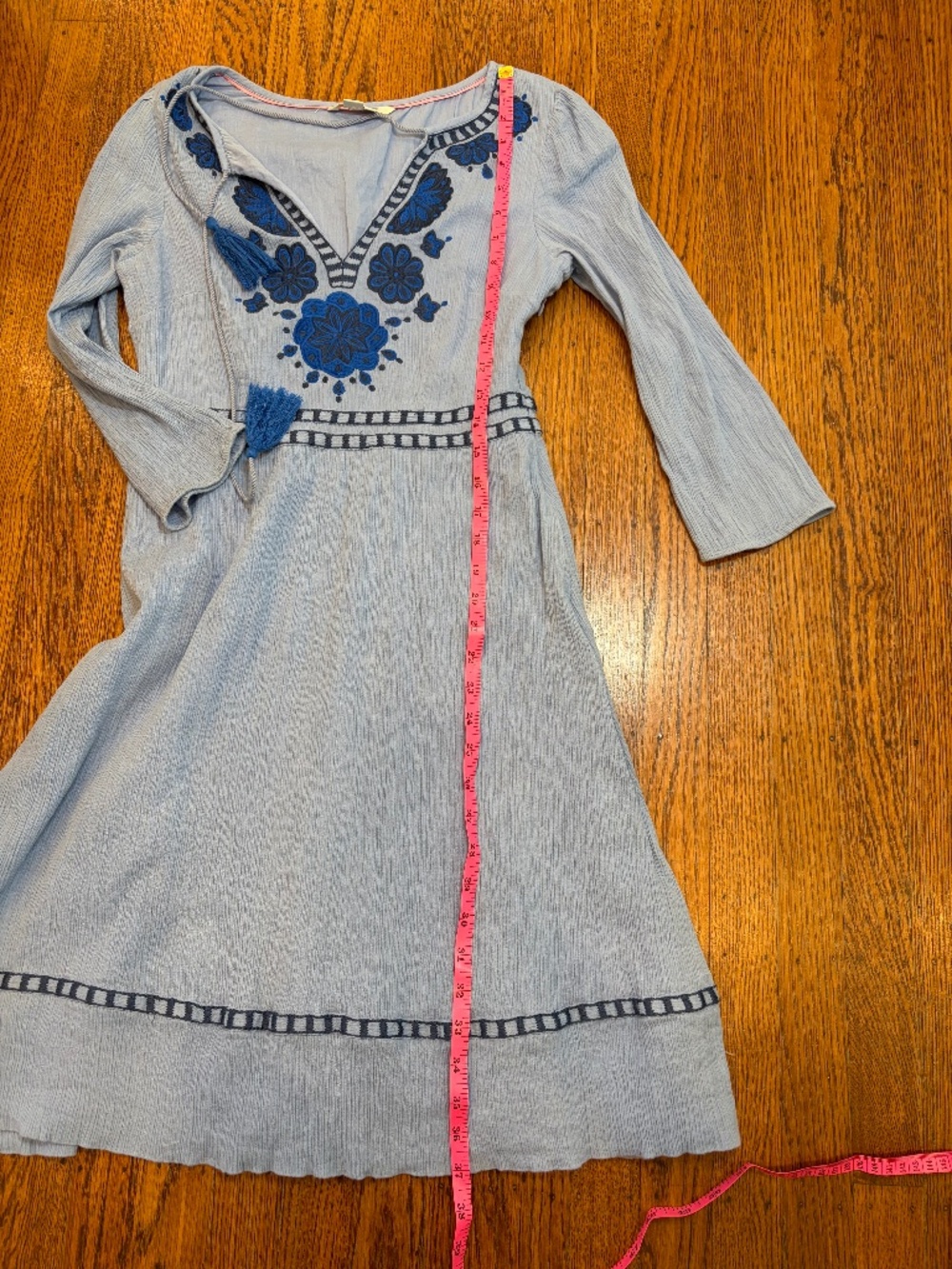 Boden Light Blue Midi Dress with Navy Embroidery - Picture 8 of 8